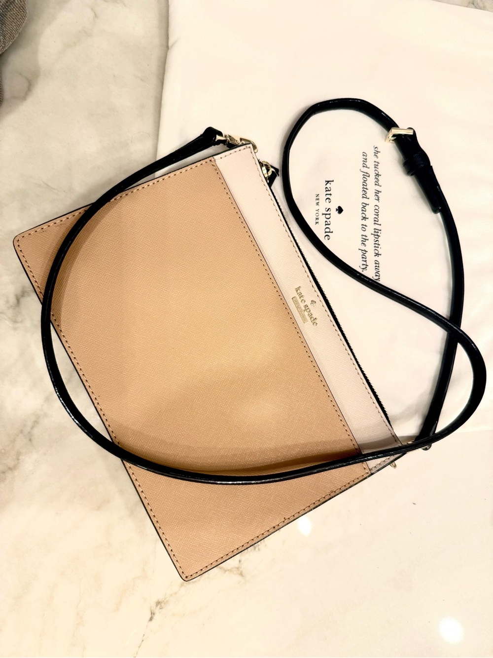 Kate Spade Colorblock Saffiano Leather Crossbody Bag Blush Beige Black